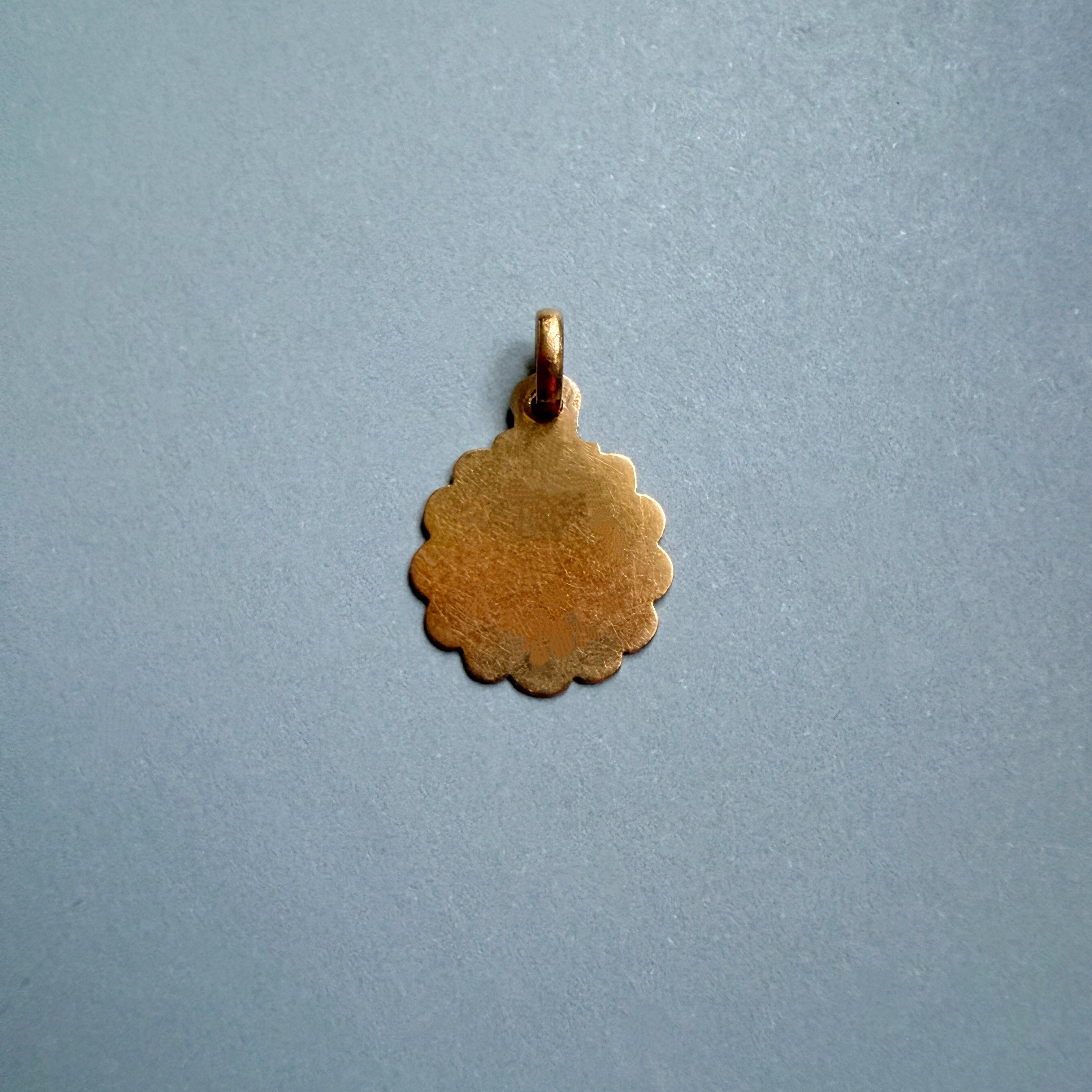 Victorian era 18K gold enameled angel cherub medal pendant