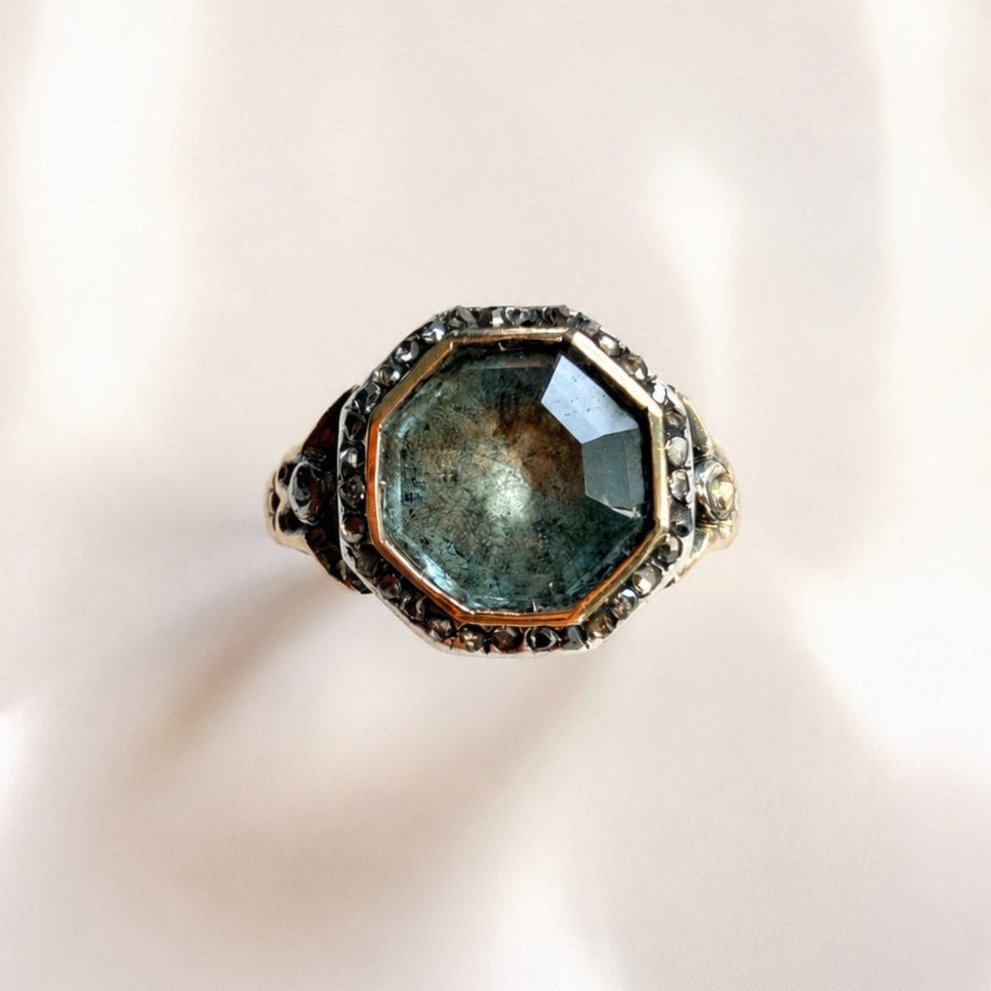Georgian era French 18K gold Aquamarine diamond ring