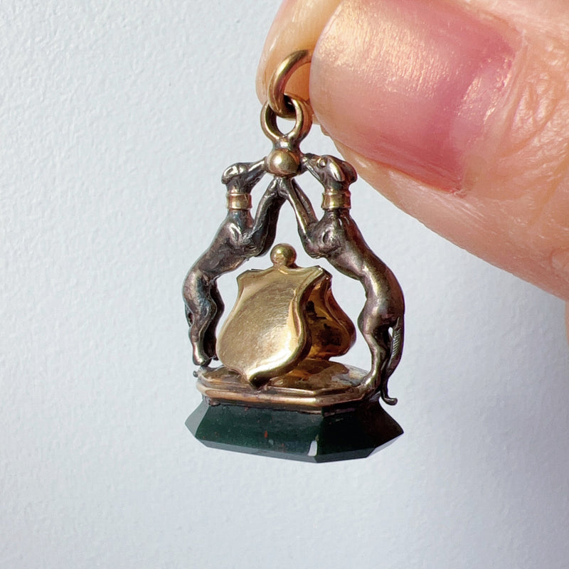 Victorian era 18K gold blood stone dog fob pendant - Curiously timeless