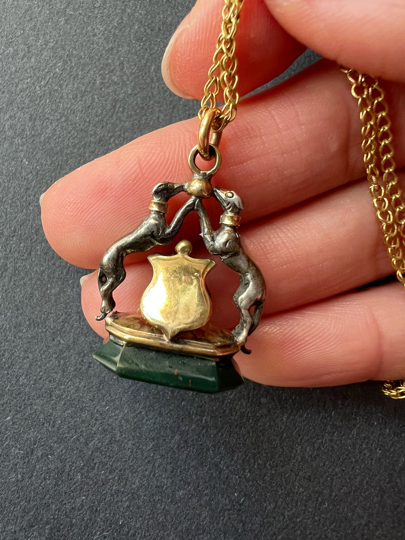 Victorian era 18K gold blood stone dog fob pendant - Curiously timeless