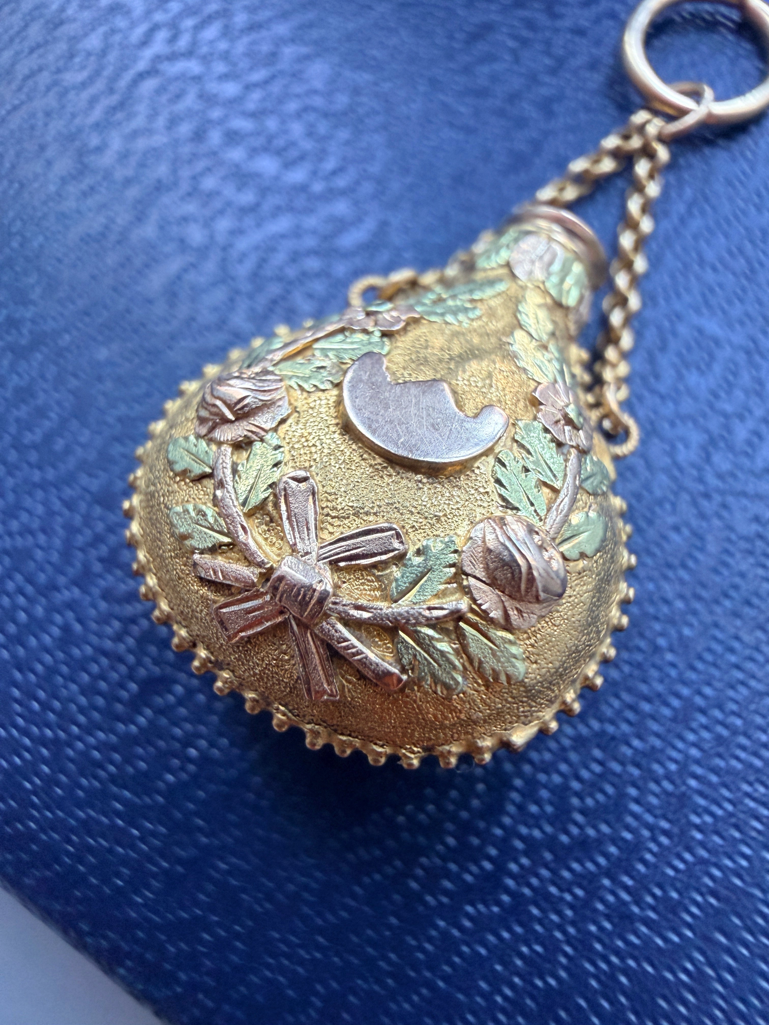Antique 18K gold flower scent bottle pendant