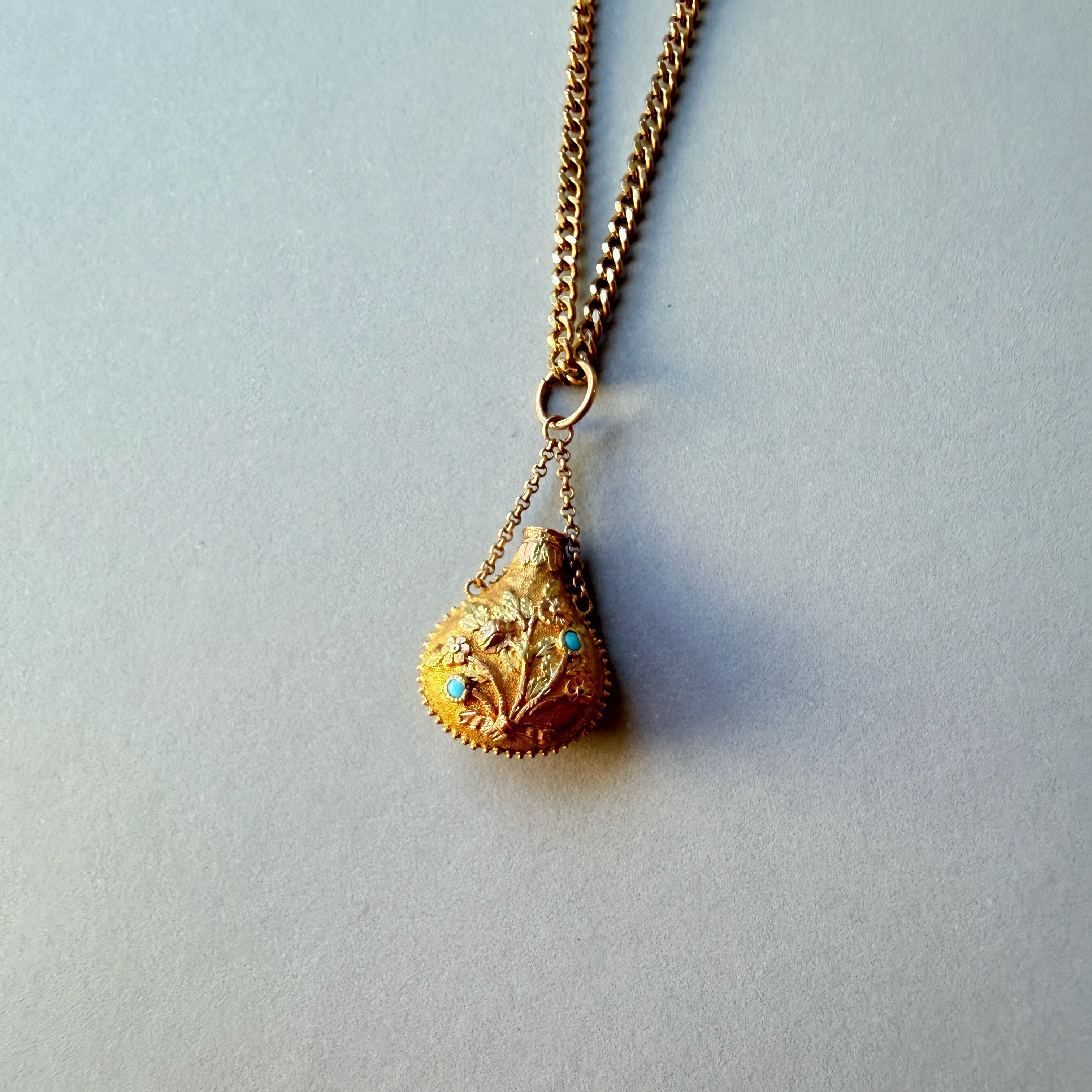Antique 18K gold flower scent bottle pendant