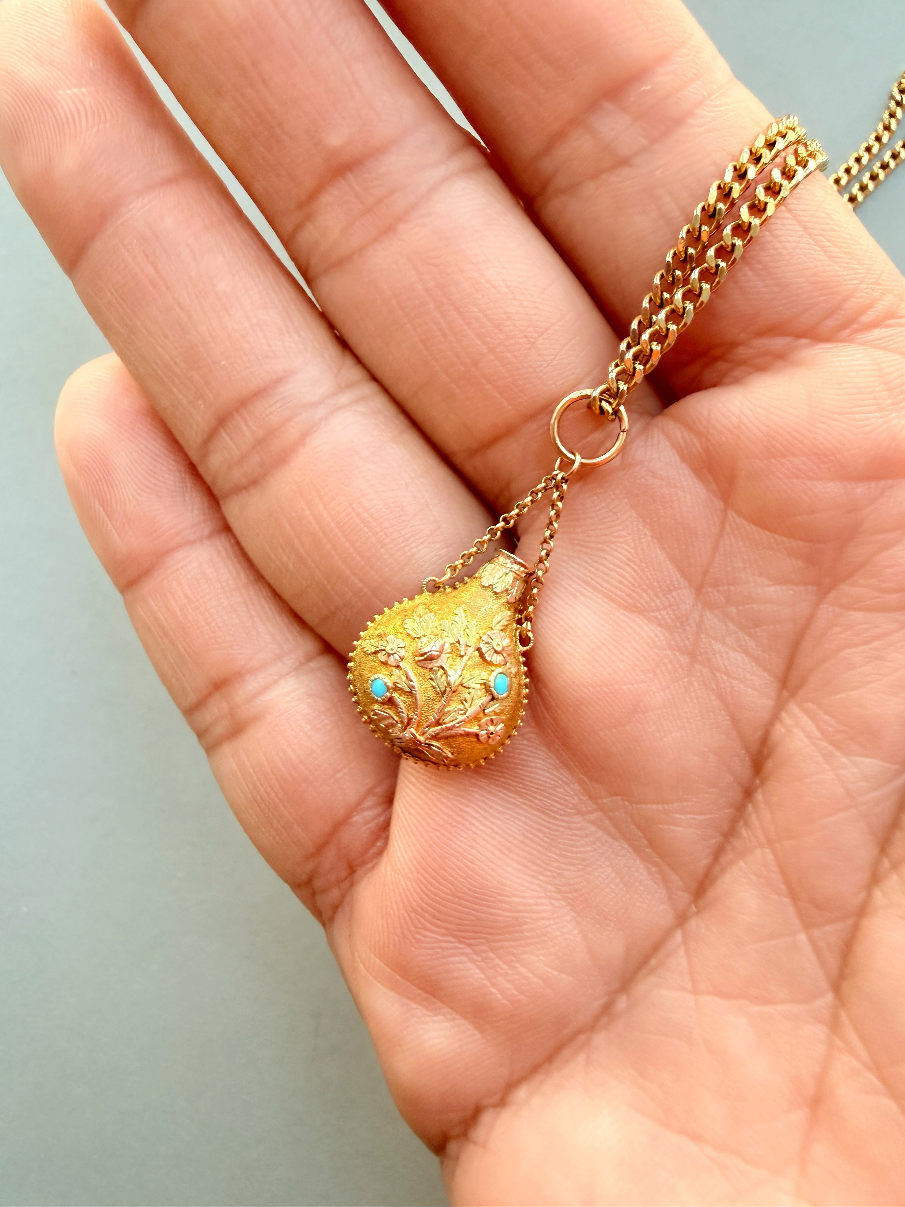 Antique 18K gold flower scent bottle pendant