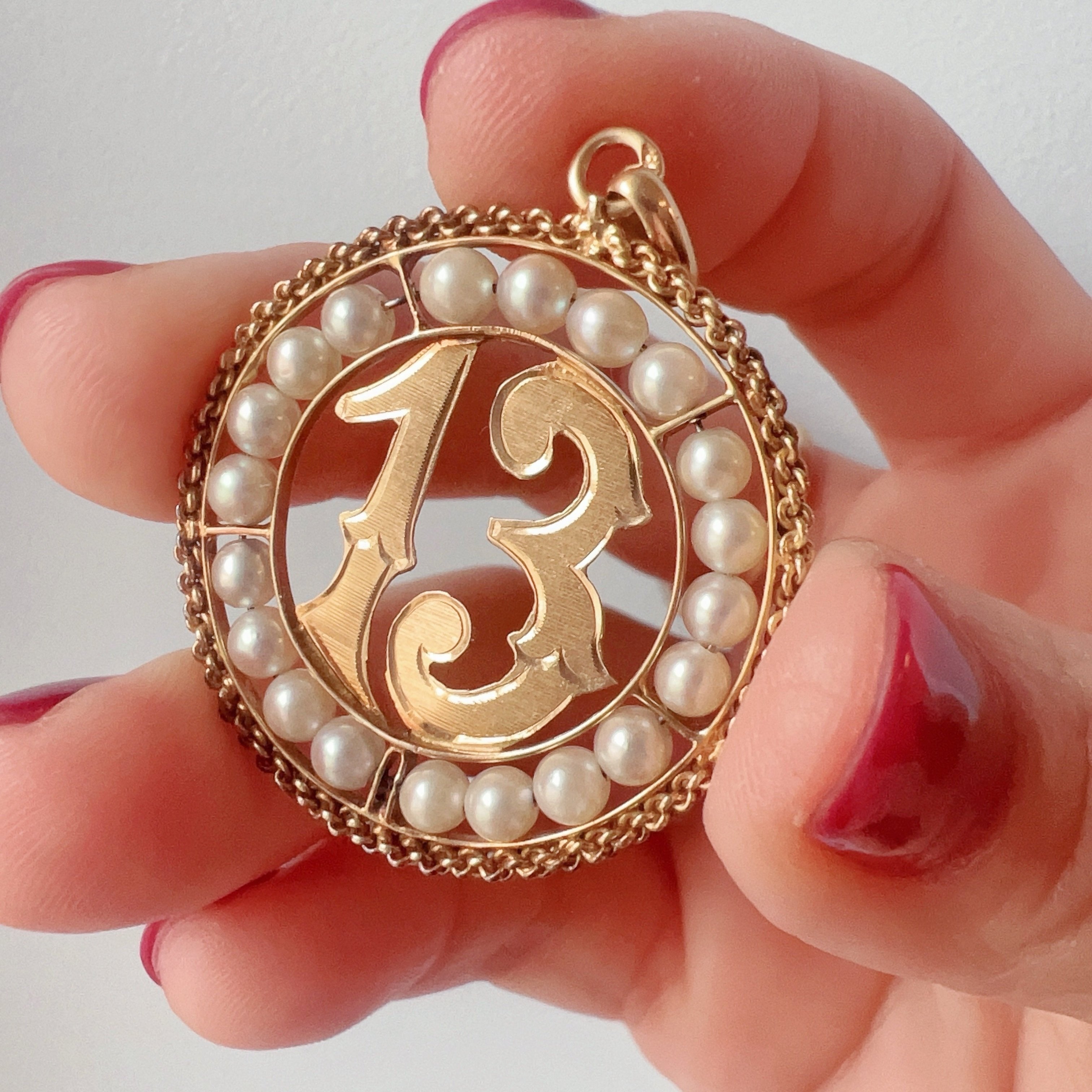 18K gold 13 lucky charm medal pendant