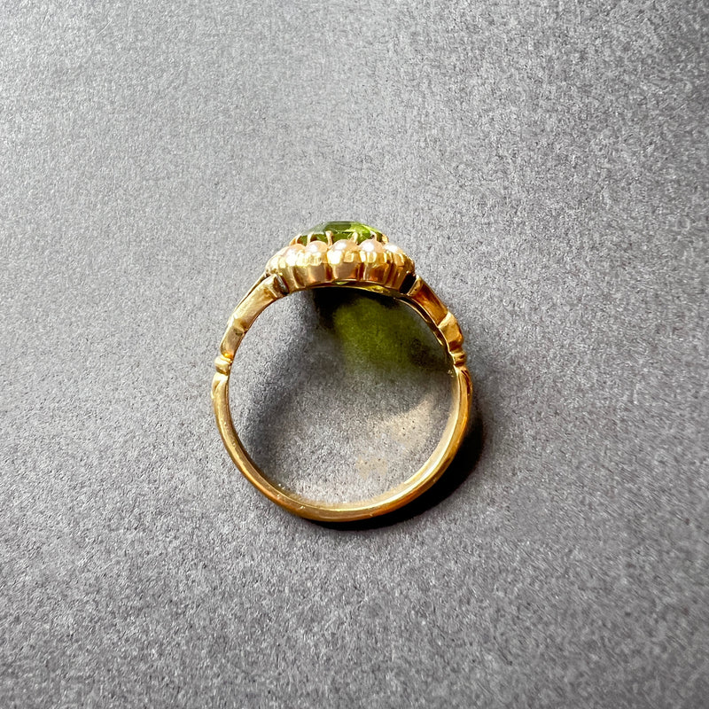 Victorian era 18K gold peridot seed pearl ring