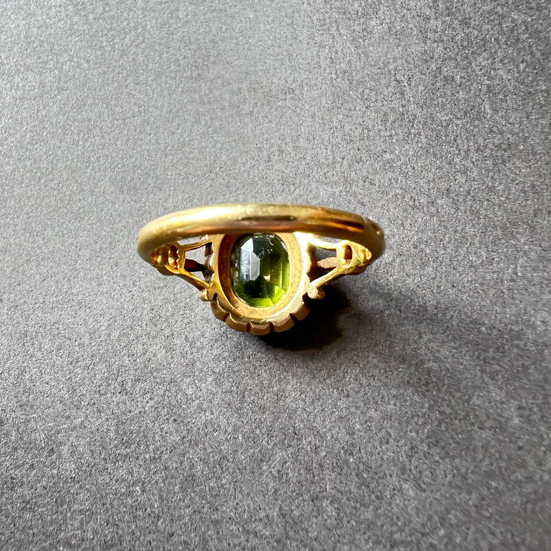 Victorian era 18K gold peridot seed pearl ring