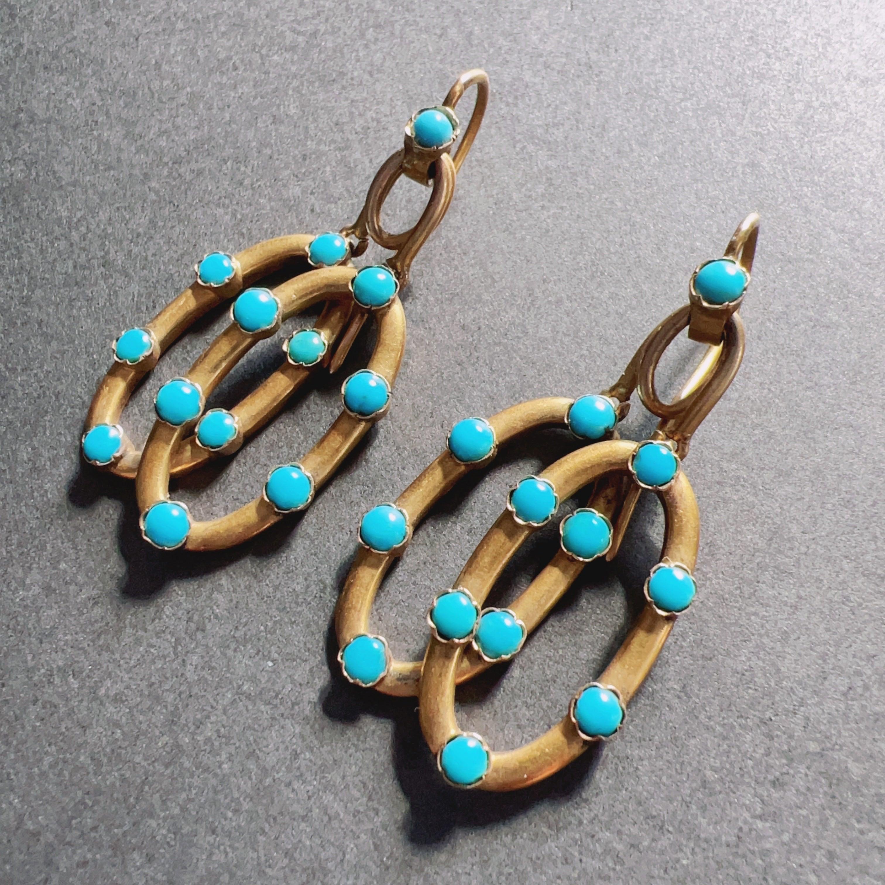 Victorian 18K gold turquoise drop earrings - Curiously timeless