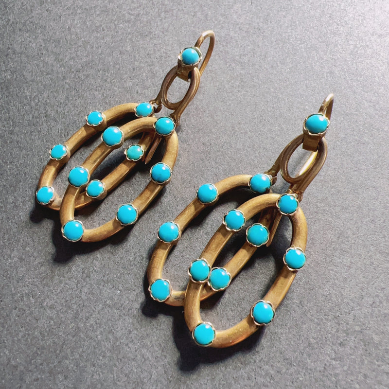 Victorian 18K gold turquoise drop earrings