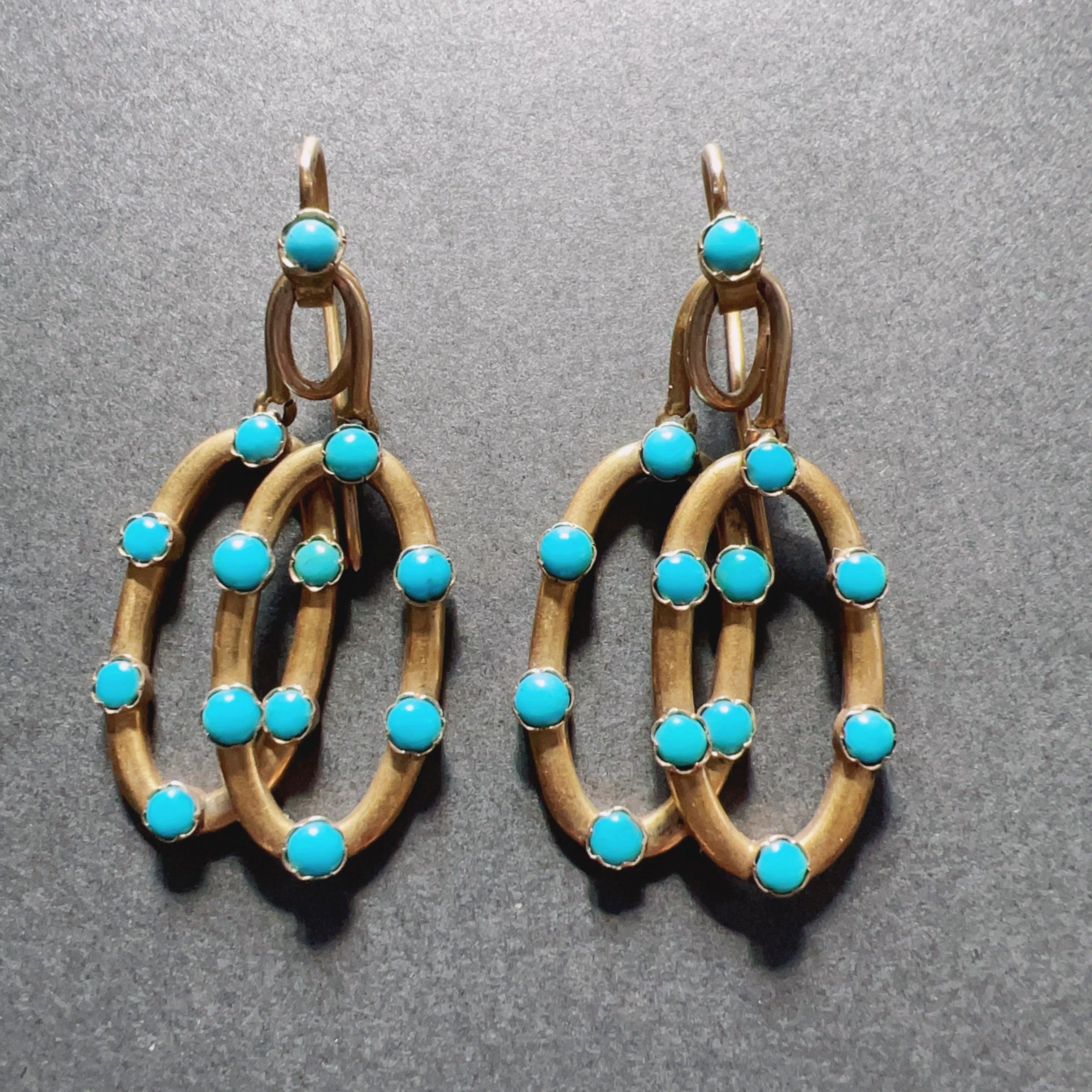 Victorian 18K gold turquoise drop earrings - Curiously timeless