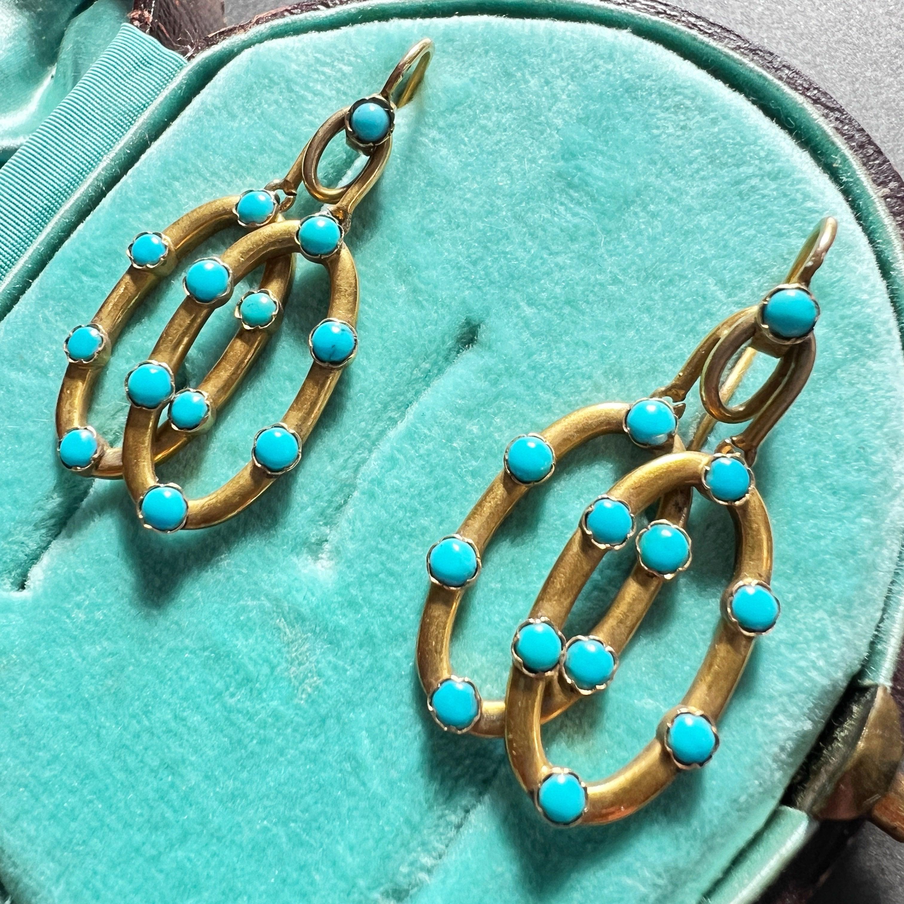 Victorian 18K gold turquoise drop earrings - Curiously timeless