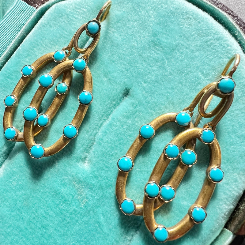 Victorian 18K gold turquoise drop earrings