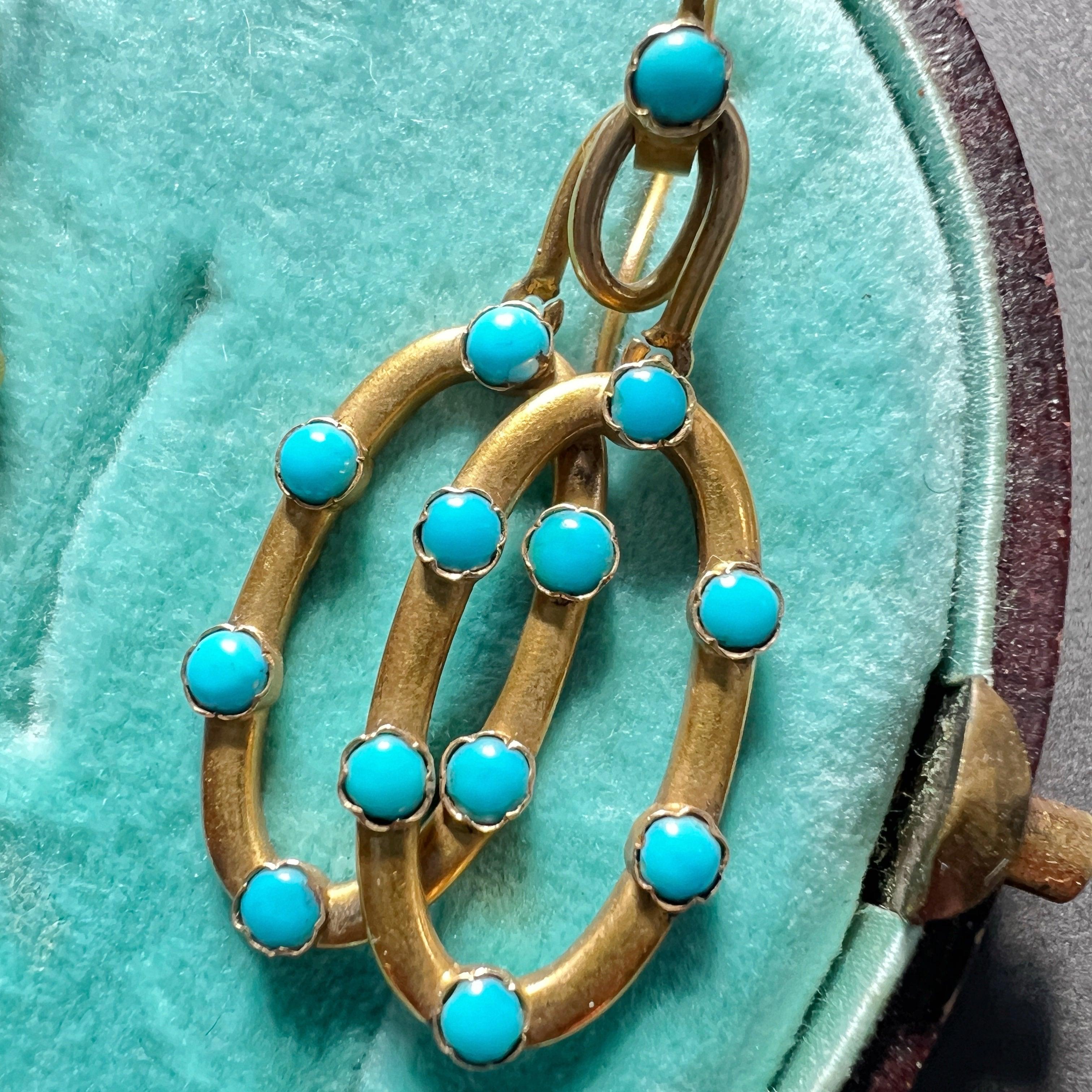 Victorian 18K gold turquoise drop earrings - Curiously timeless