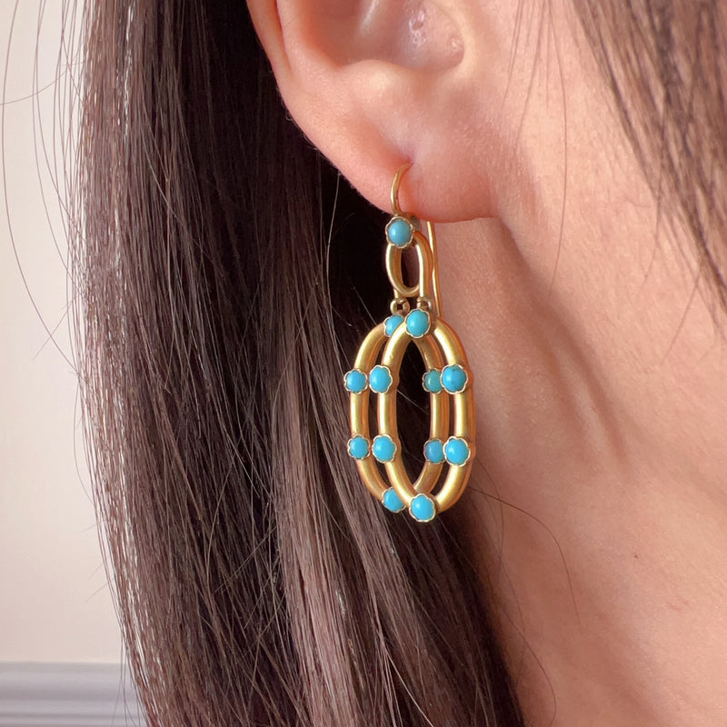 Victorian 18K gold turquoise drop earrings