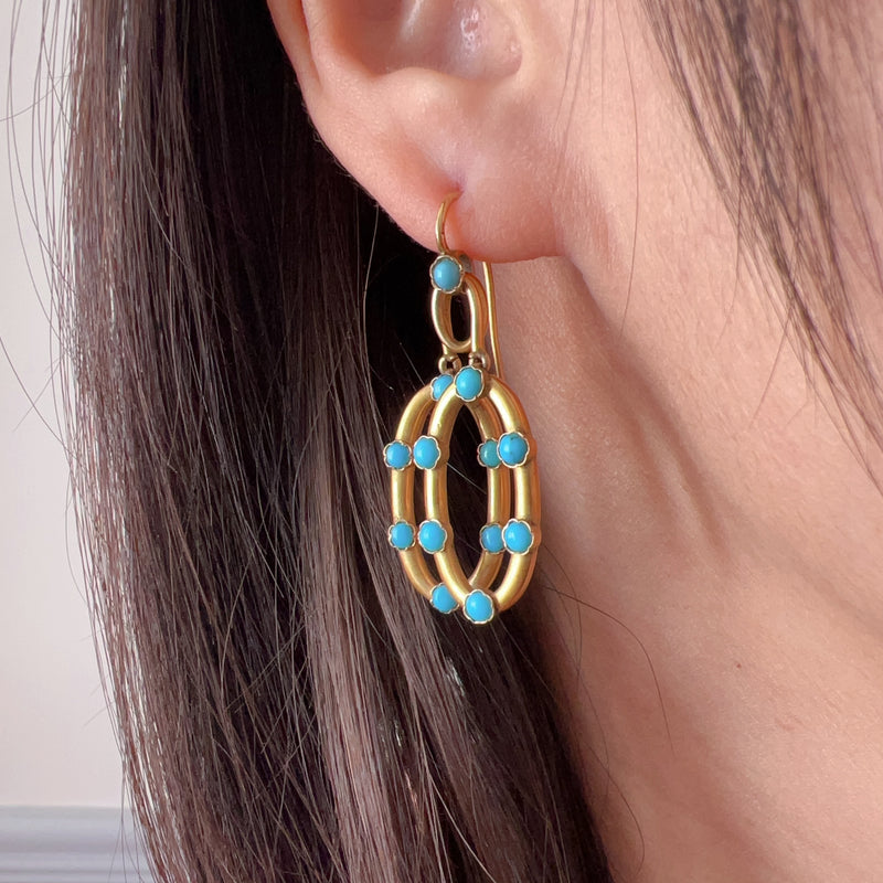 Victorian 18K gold turquoise drop earrings