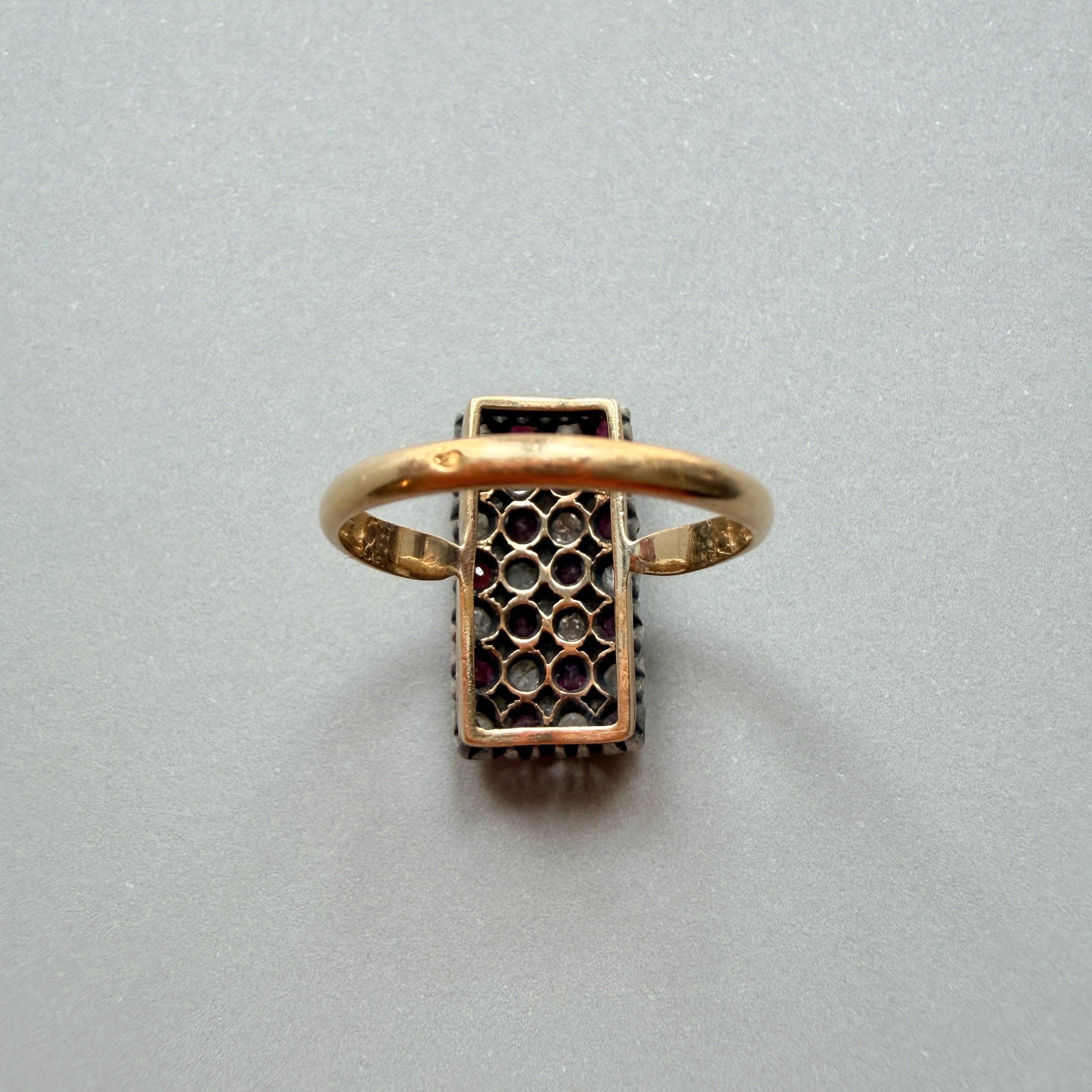 Victorian era 18K gold ruby diamond checkerboard ring