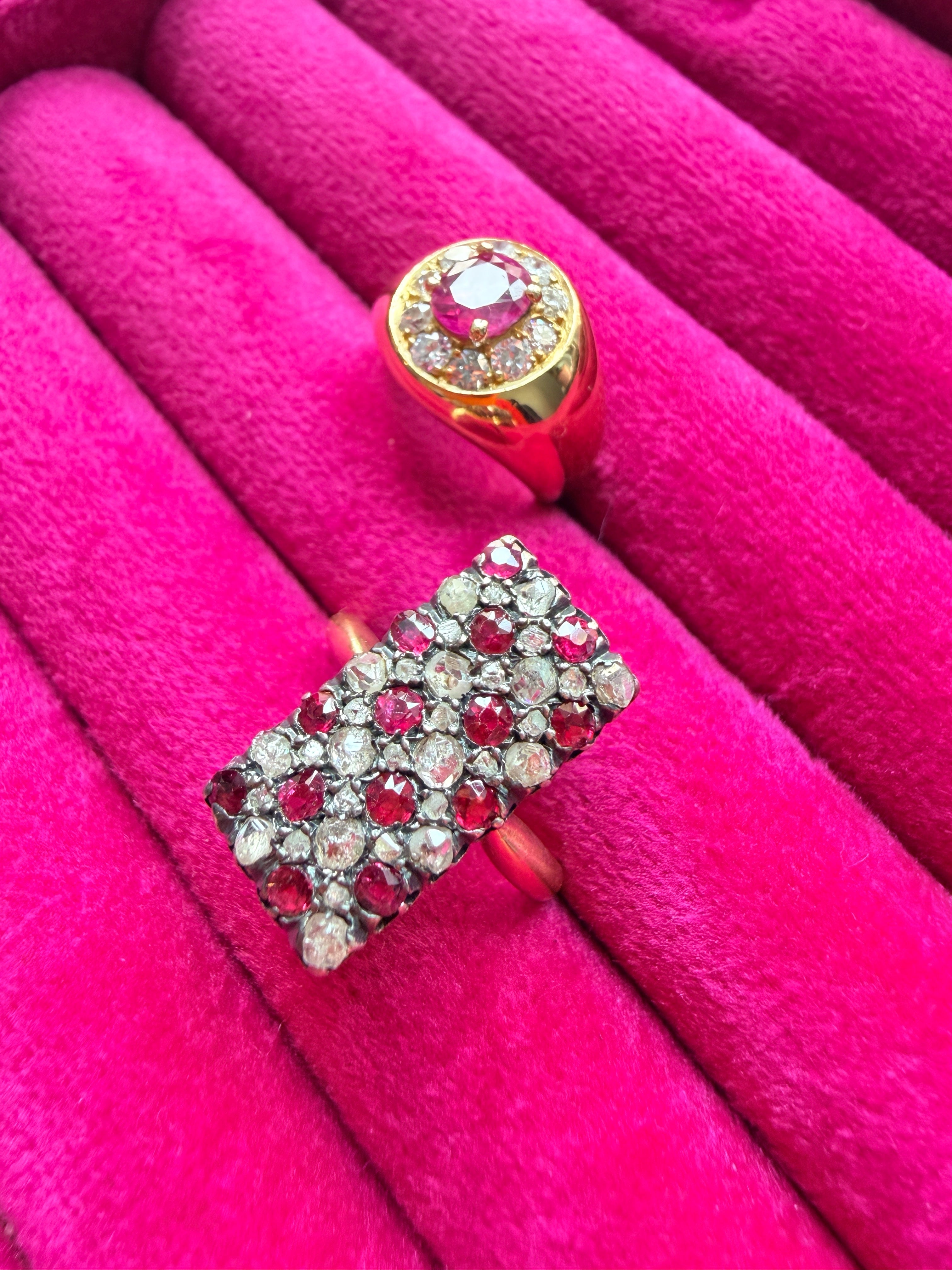 Victorian era 18K gold ruby diamond checkerboard ring