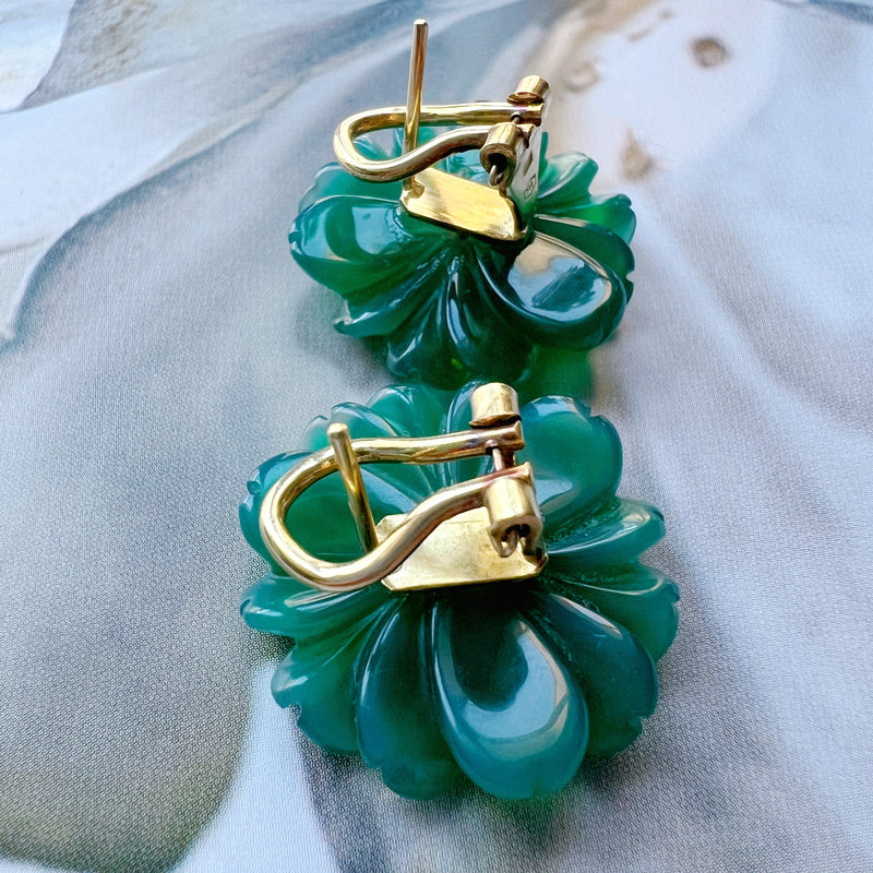 18K gold green chrysoprase pearl flower earrings