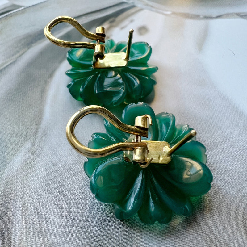 18K gold green chrysoprase pearl flower earrings