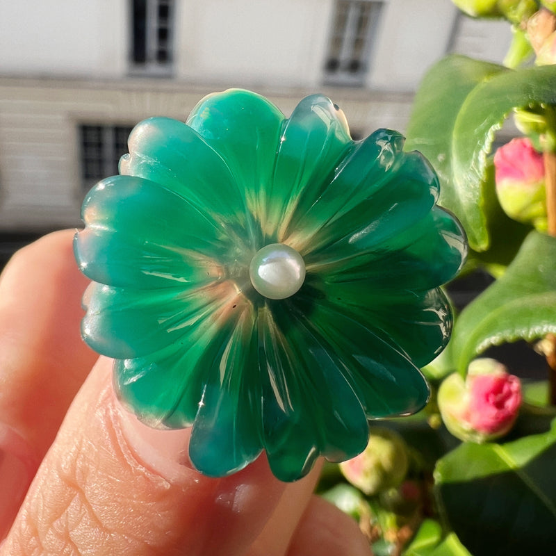 18K gold green chrysoprase pearl flower earrings