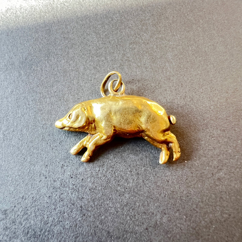 Antique 18K gold good luck pig charm pendant