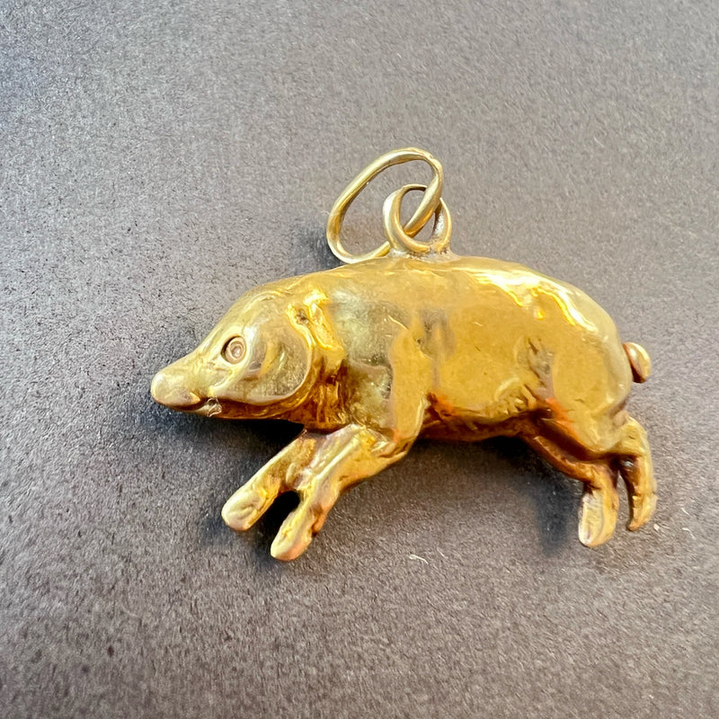 Antique 18K gold good luck pig charm pendant