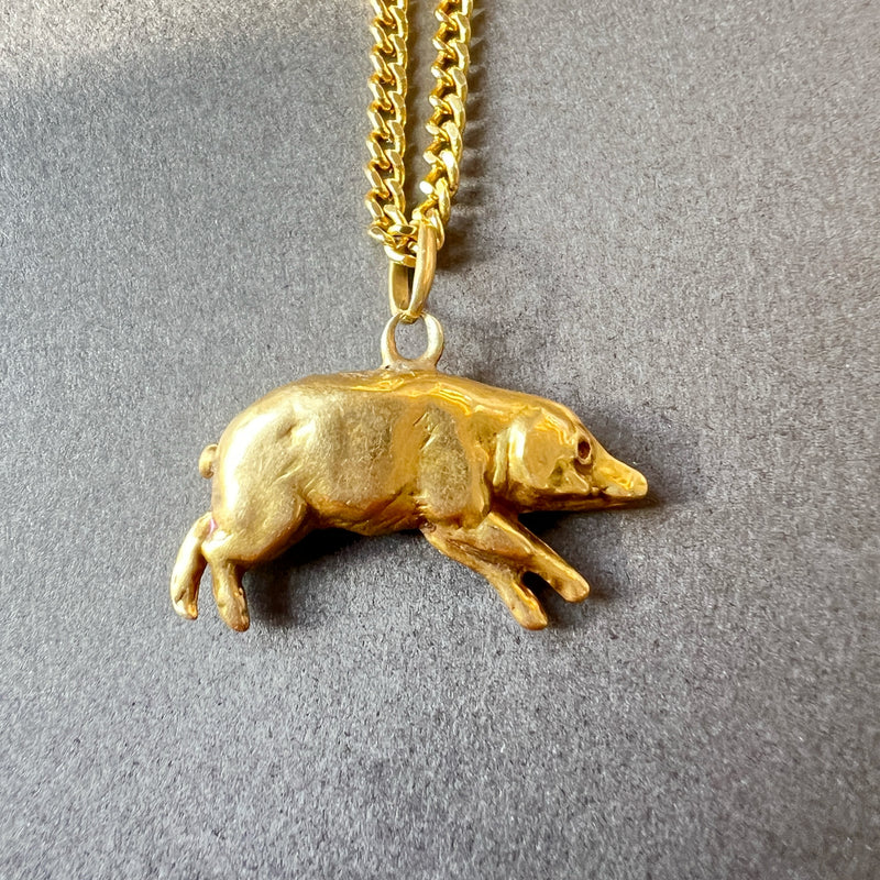 Antique 18K gold good luck pig charm pendant