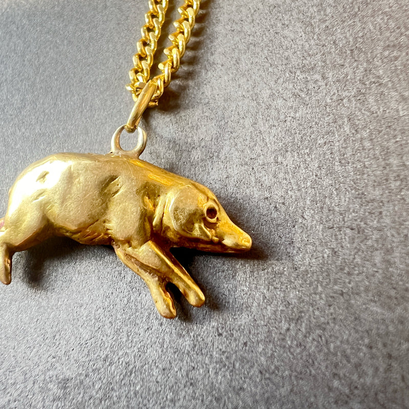 Antique 18K gold good luck pig charm pendant