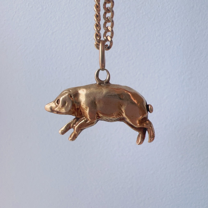 Antique 18K gold good luck pig charm pendant