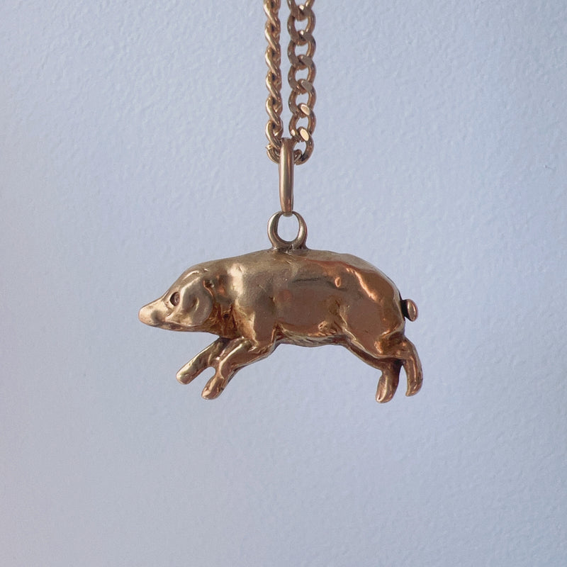 Antique 18K gold good luck pig charm pendant