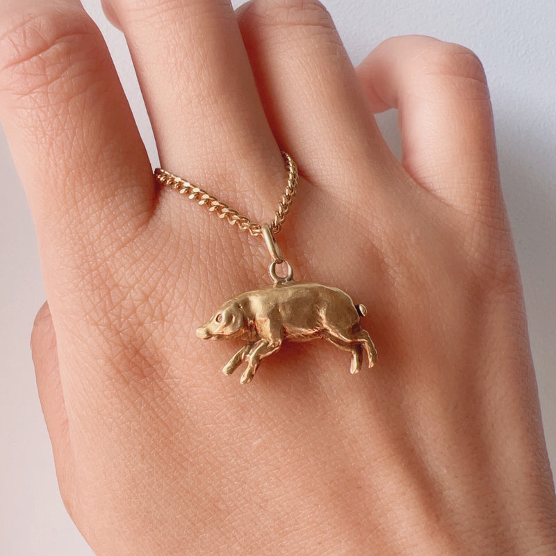 Antique 18K gold good luck pig charm pendant