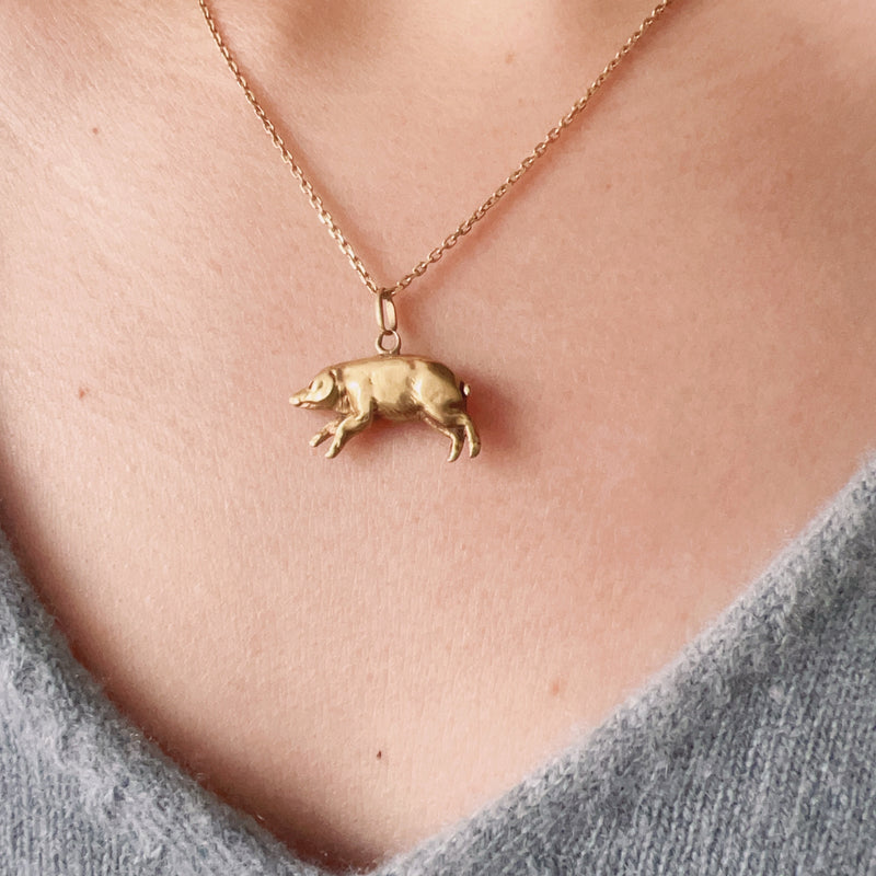 Antique 18K gold good luck pig charm pendant