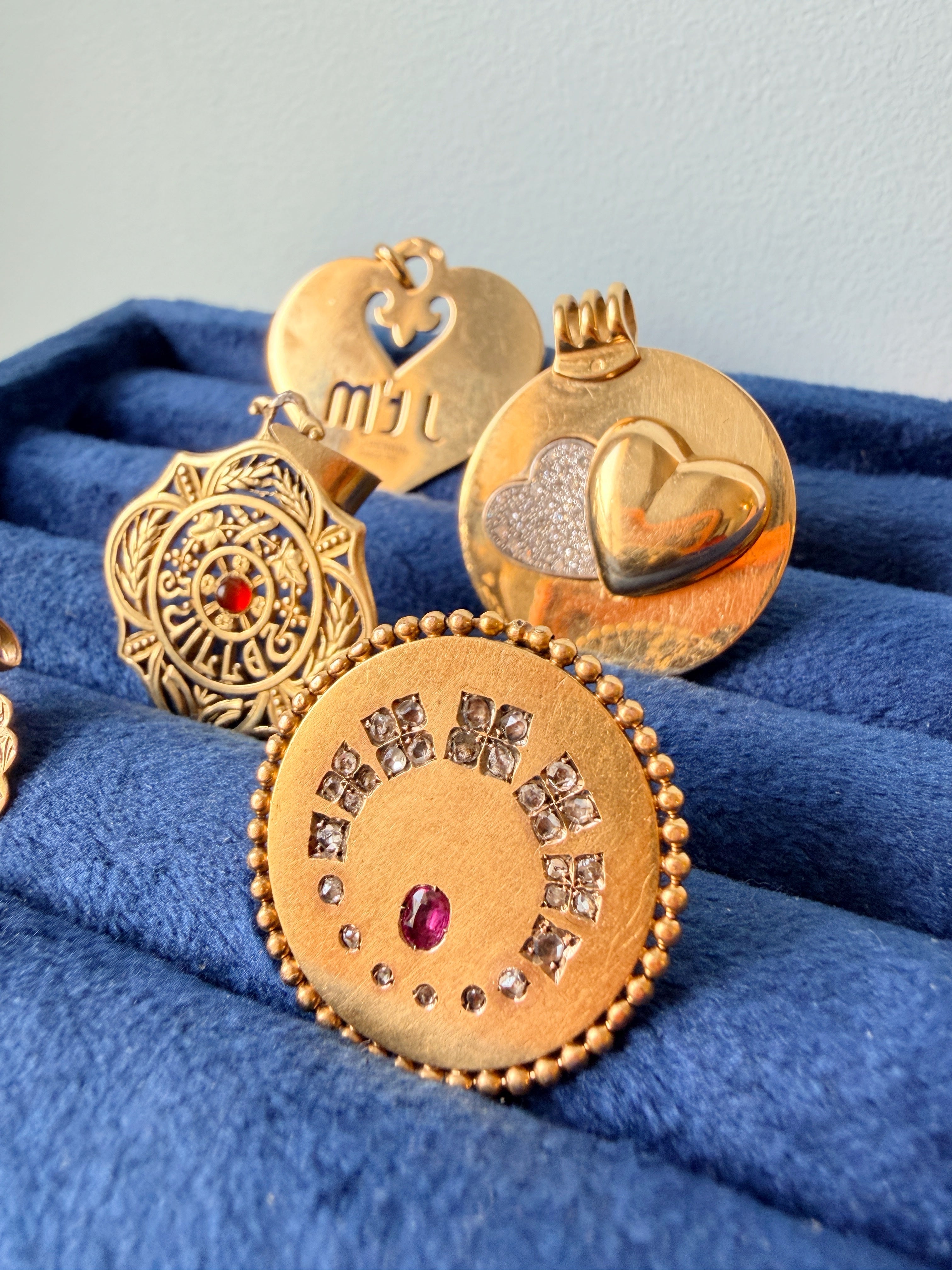 Antique 18K gold diamond ruby pendant