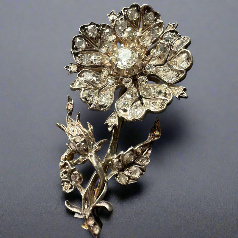 Victorian era diamond flower brooch