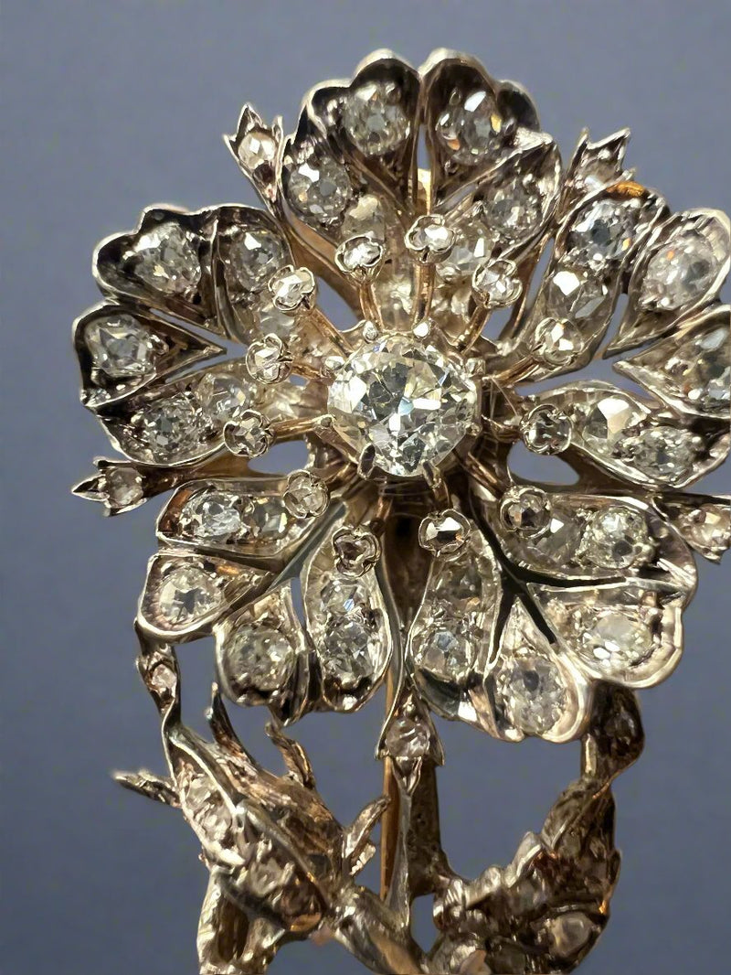 Victorian era 18K gold diamond flower brooch