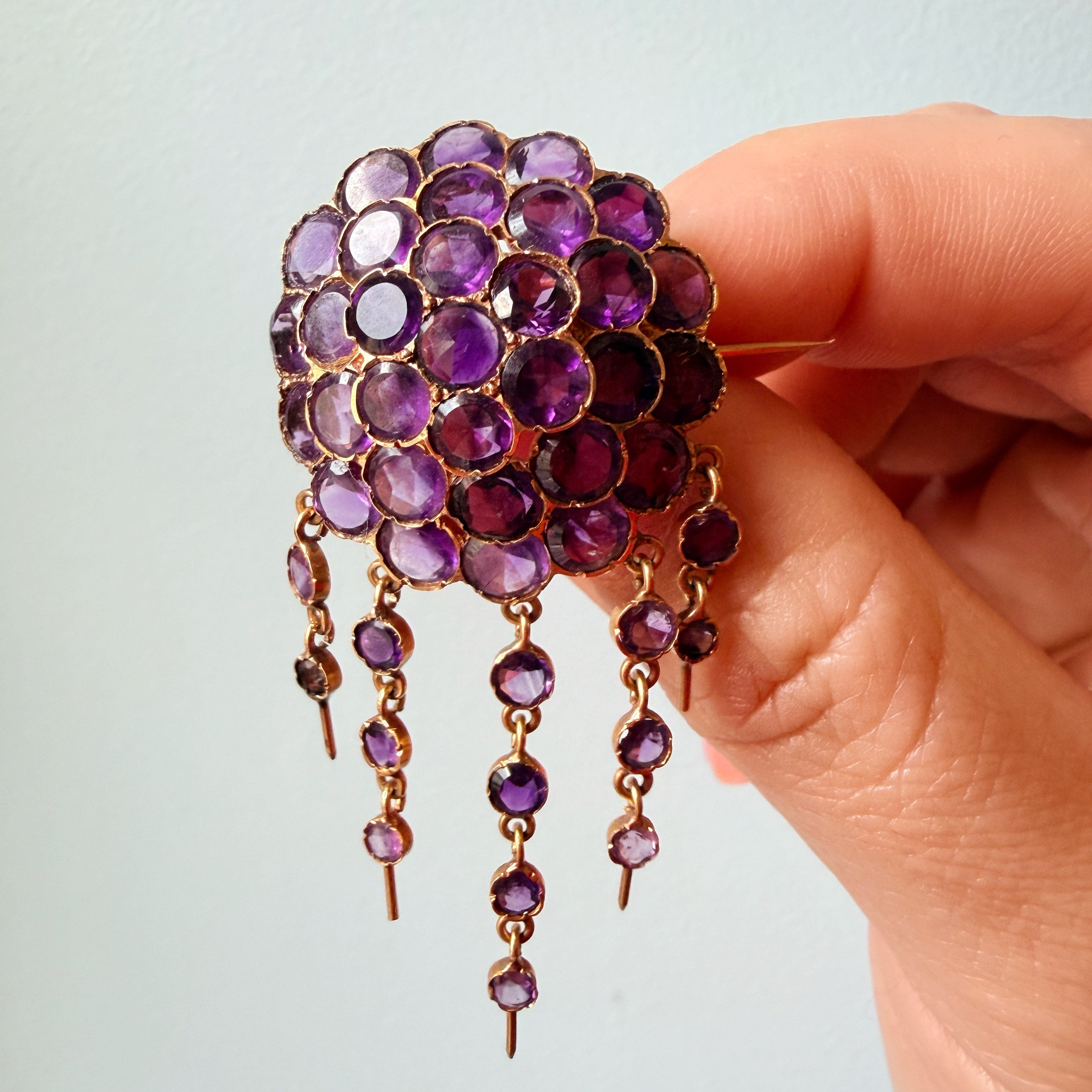 Victorian era 18K gold amethyst brooch earrings set