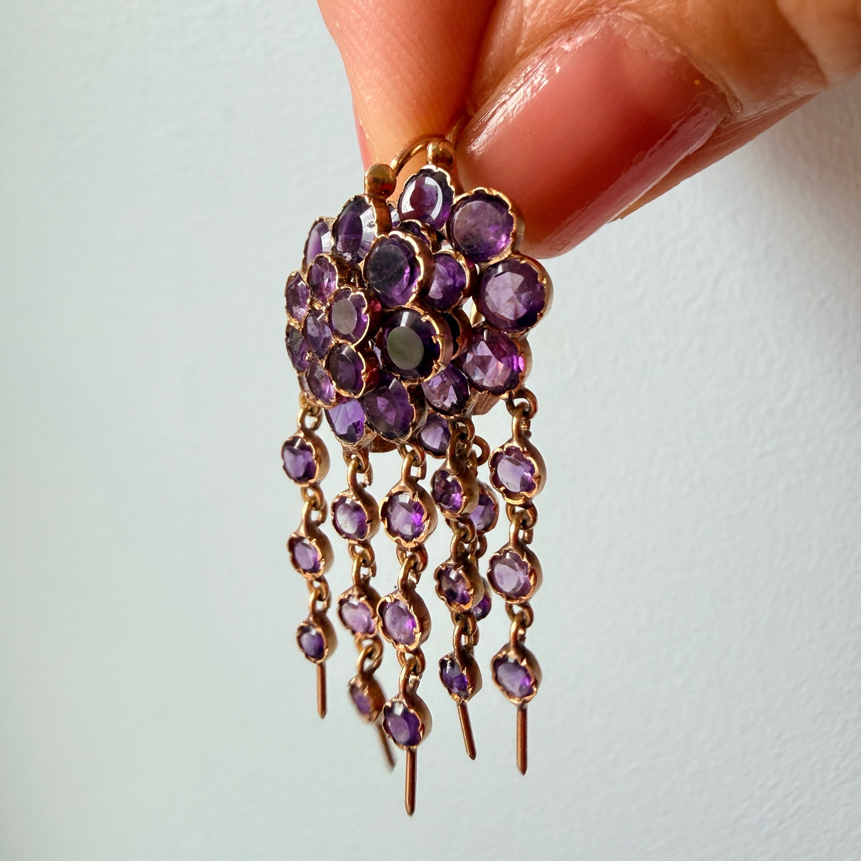 Victorian era 18K gold amethyst brooch earrings set