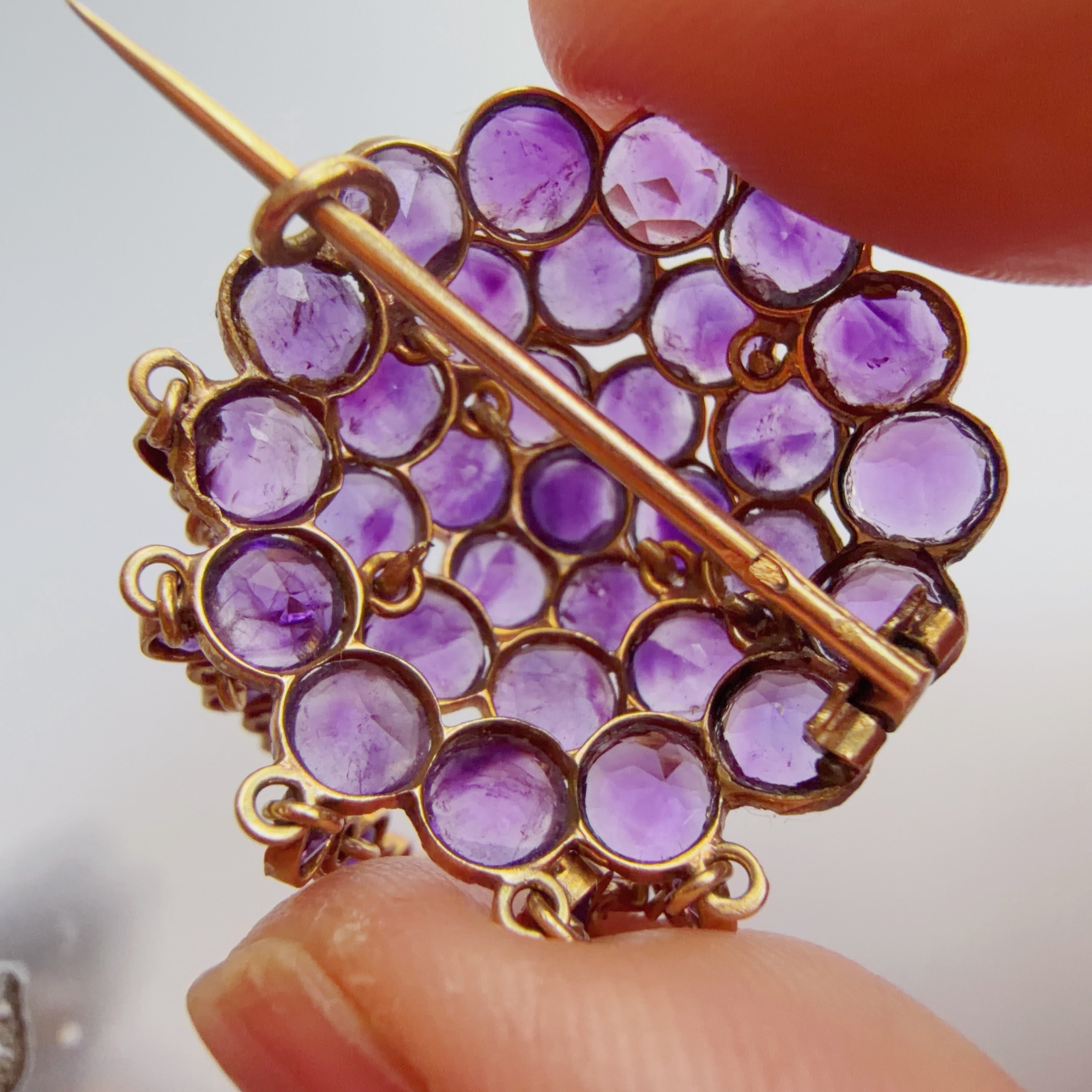 Victorian era 18K gold amethyst brooch earrings set