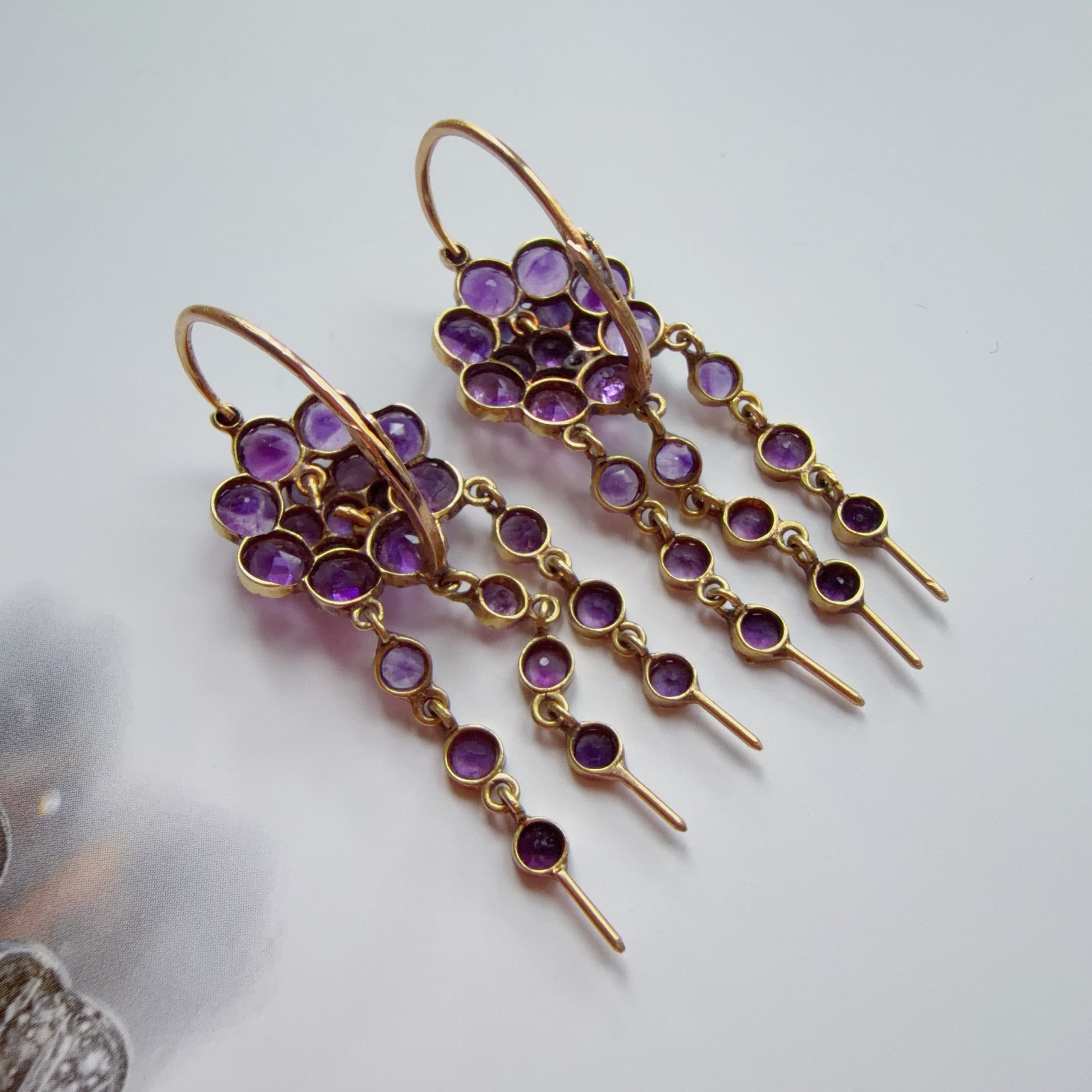 Victorian era 18K gold amethyst brooch earrings set