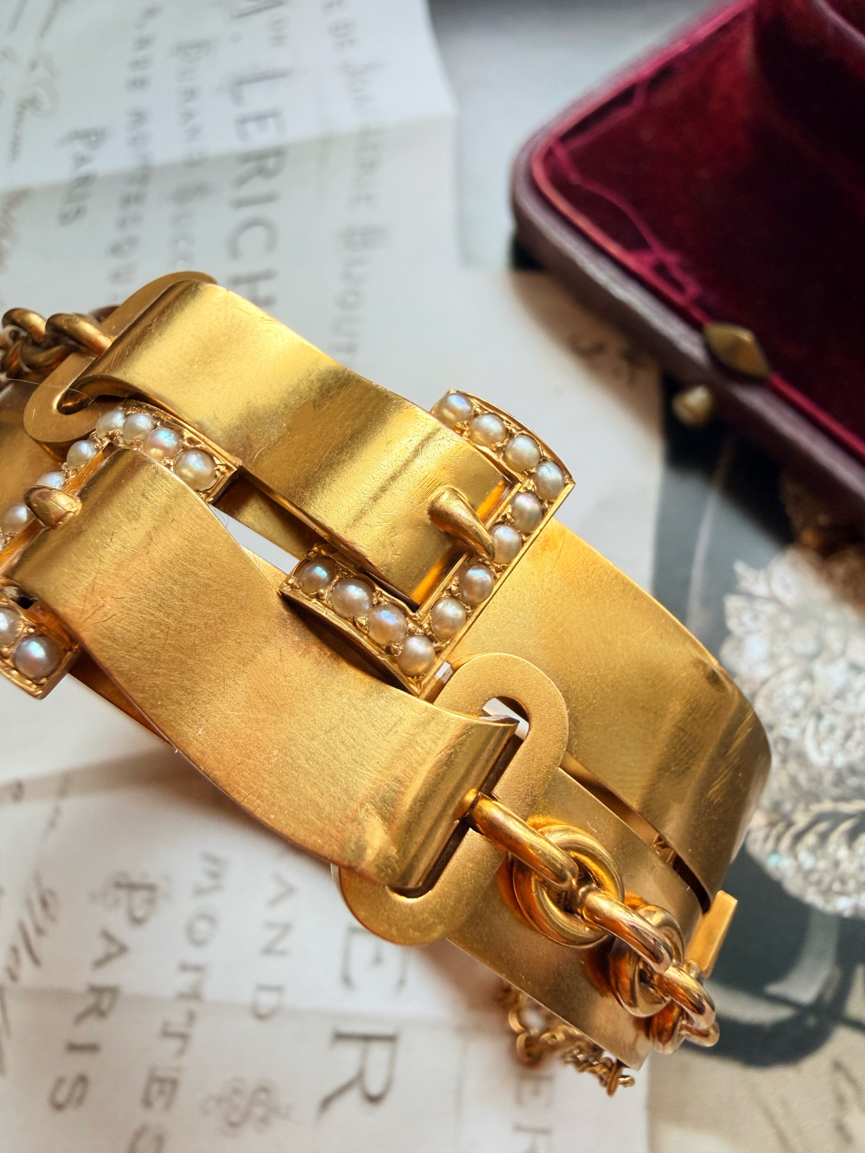 Victorian era 18K gold buckle cuff bracelet