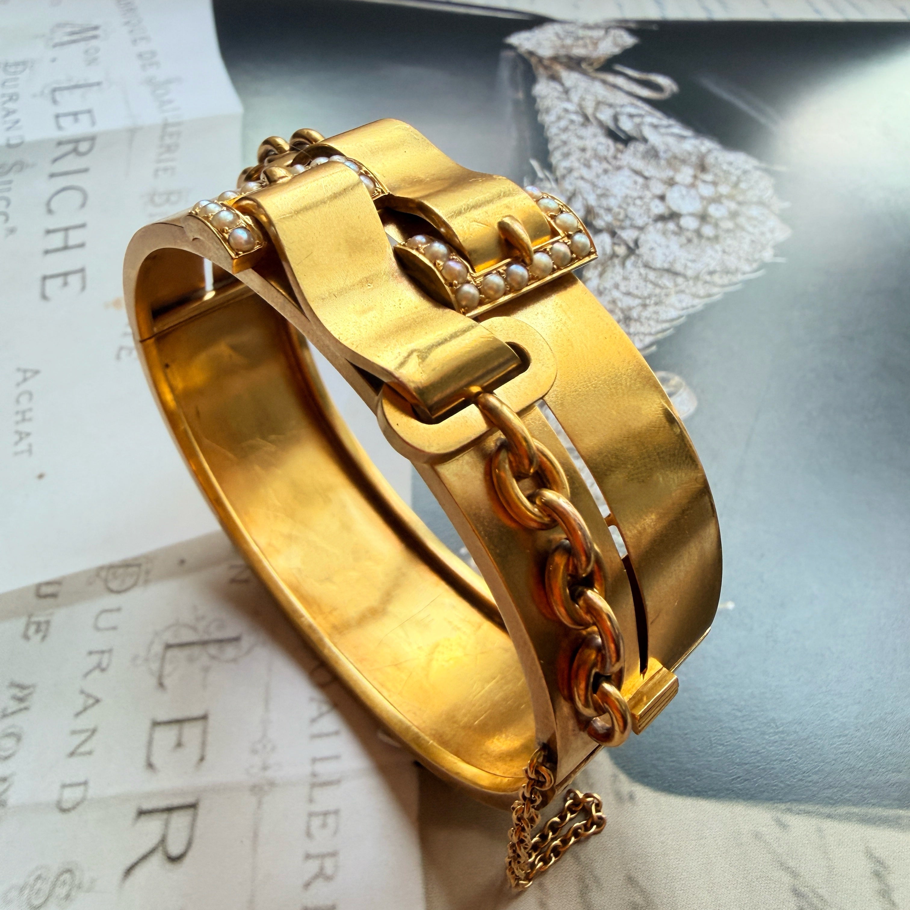 Victorian era 18K gold buckle cuff bracelet