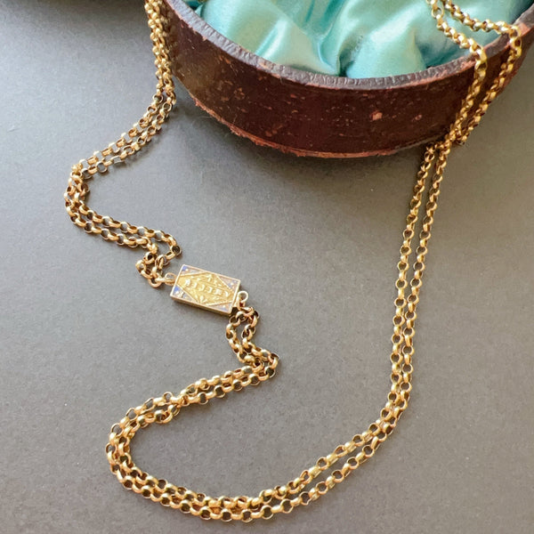 Antique 18K gold enamel “Friendship” double link chain necklace