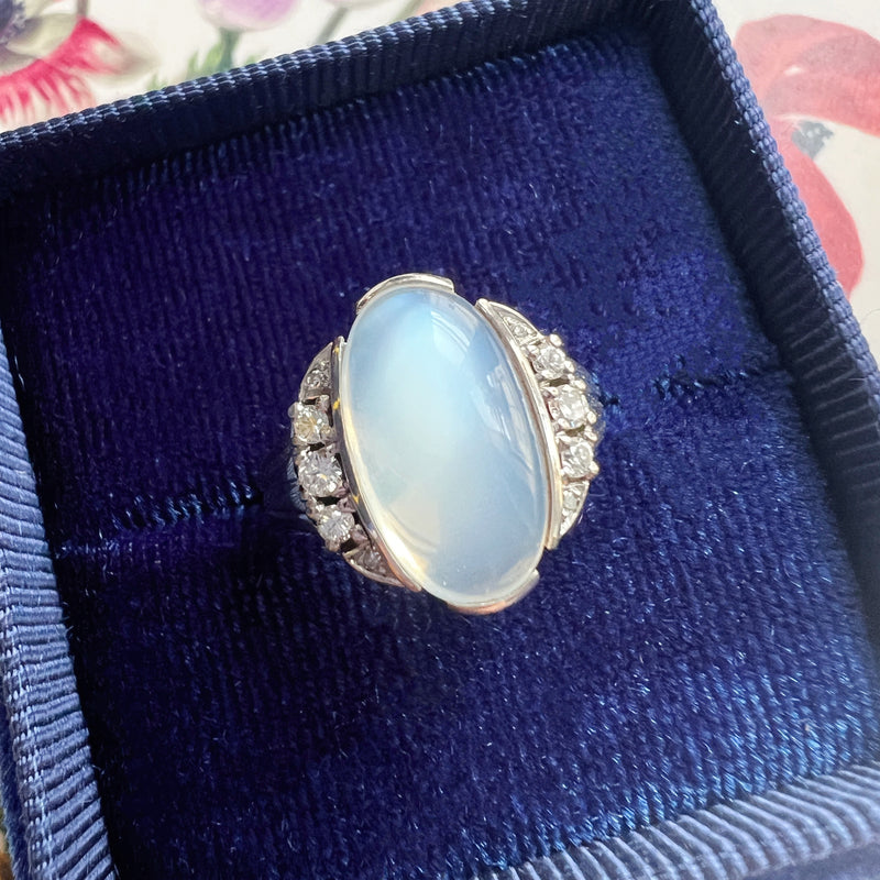 Art Deco era 18K gold moonstone and diamond ring