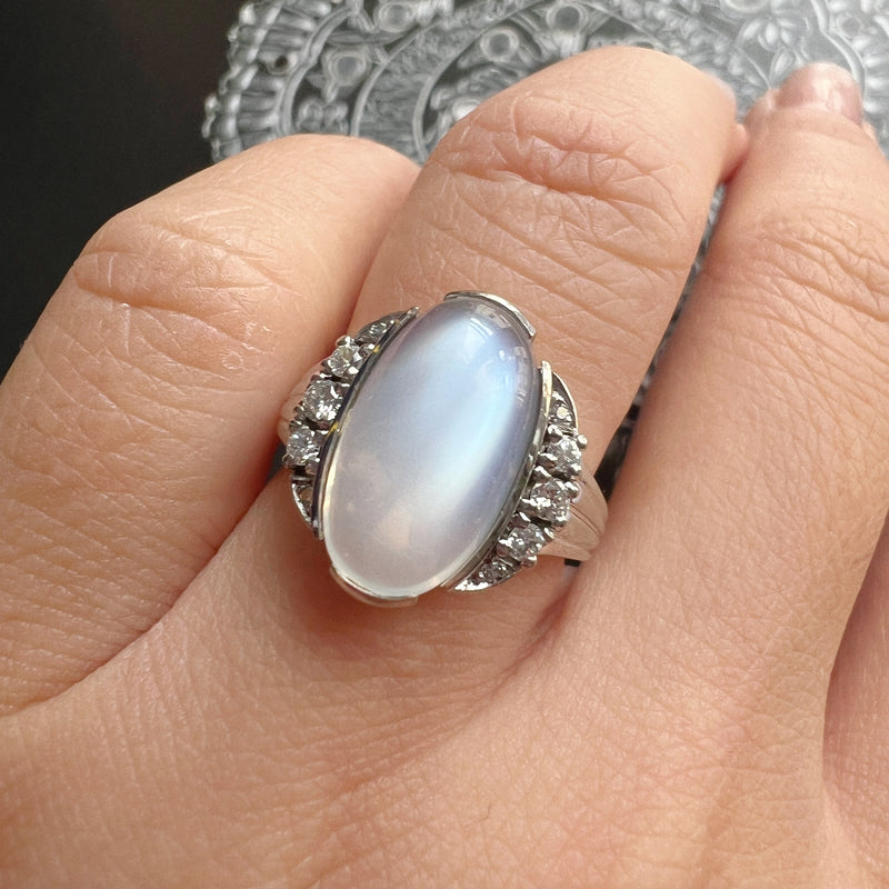 Art Deco era 18K gold moonstone and diamond ring