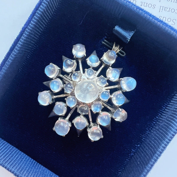 Victorian large moonstone star snowflake pendant brooch