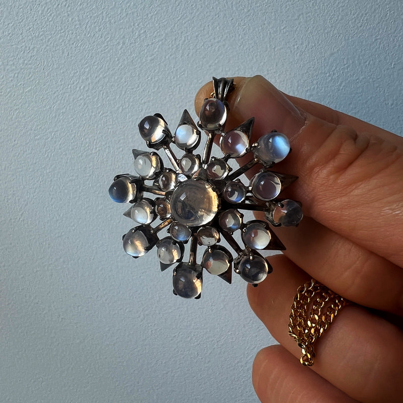 Victorian large moonstone star snowflake pendant brooch