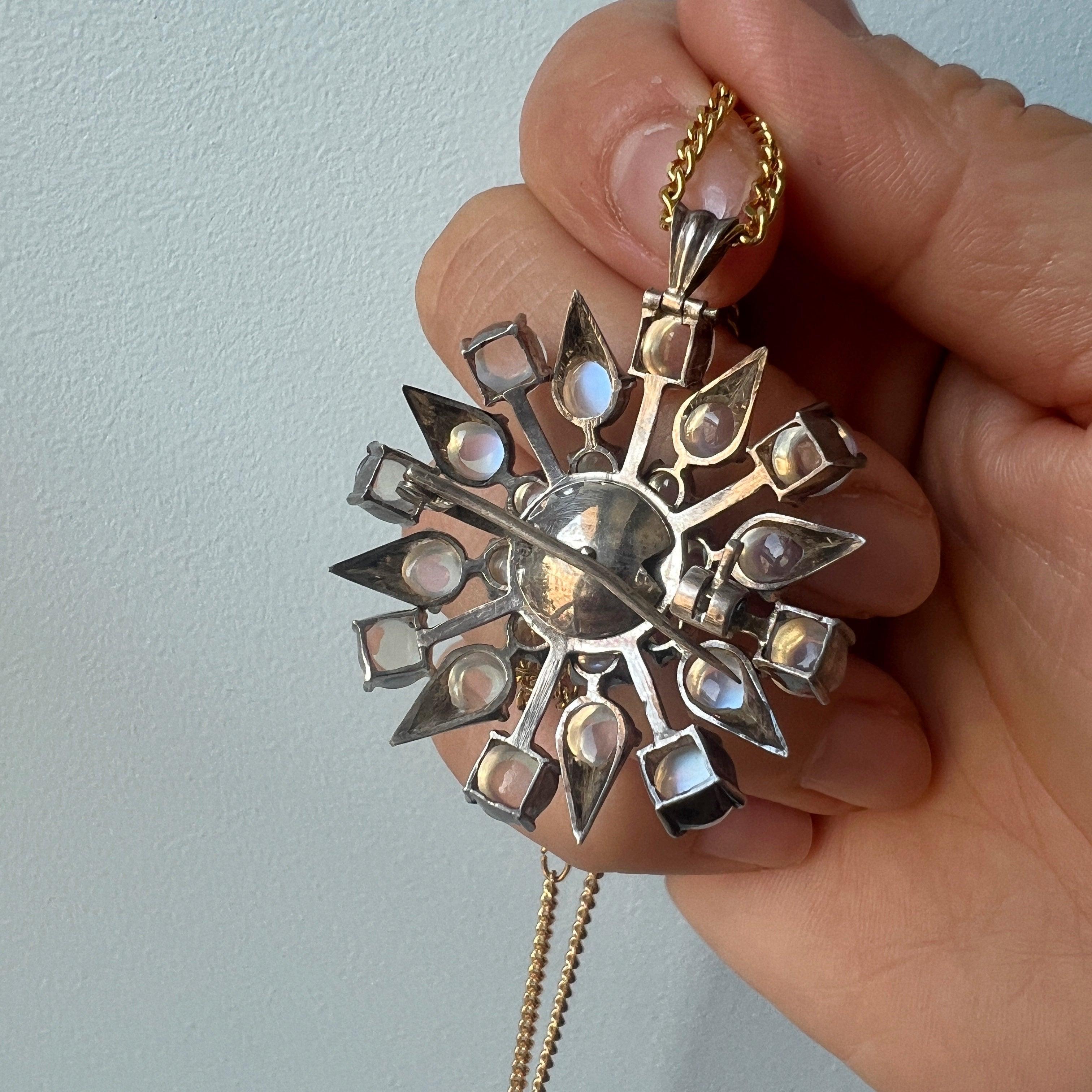Victorian large moonstone star snowflake pendant brooch - Curiously timeless