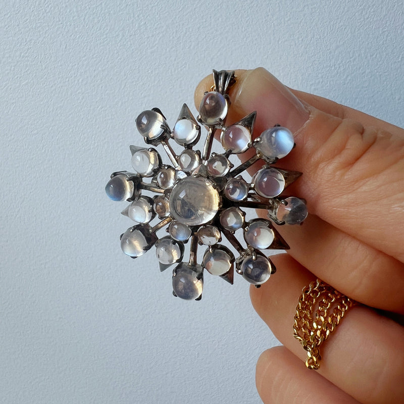 Victorian large moonstone star snowflake pendant brooch