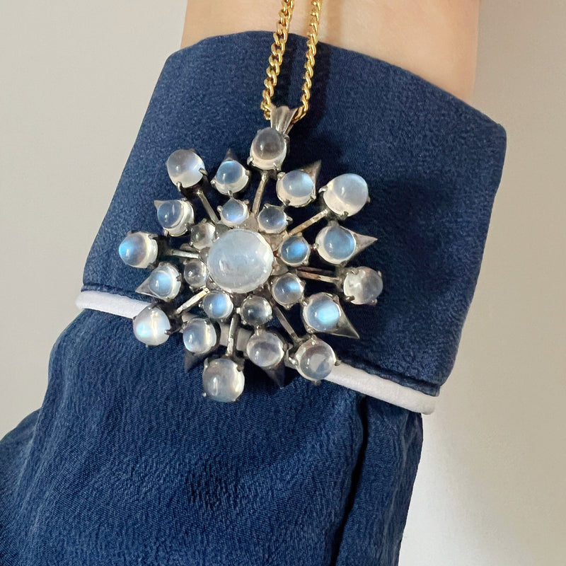 Victorian large moonstone star snowflake pendant brooch