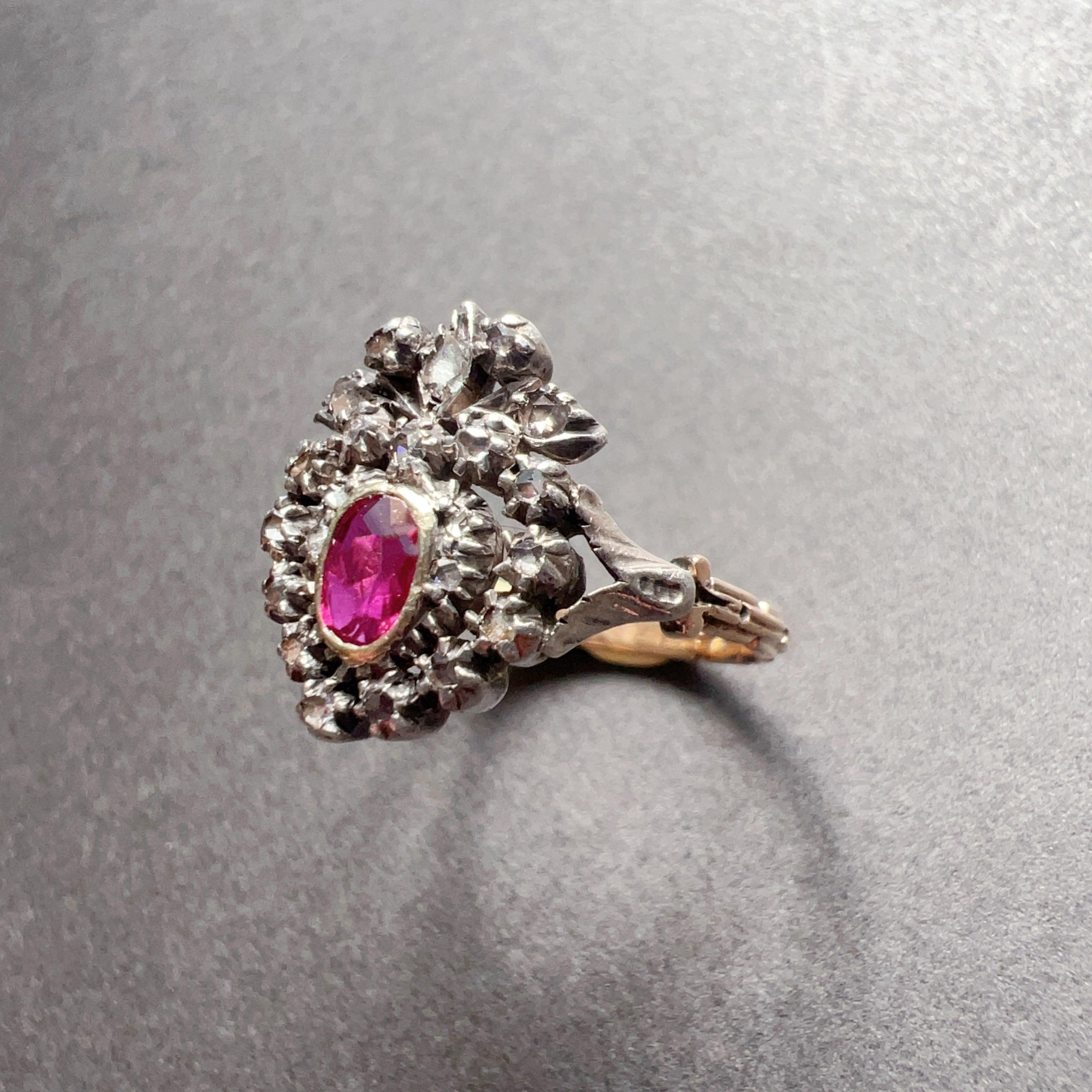 Rare 19th Century 18K Gold Crowned Heart Ruby Diamond ring - Curiously timeless