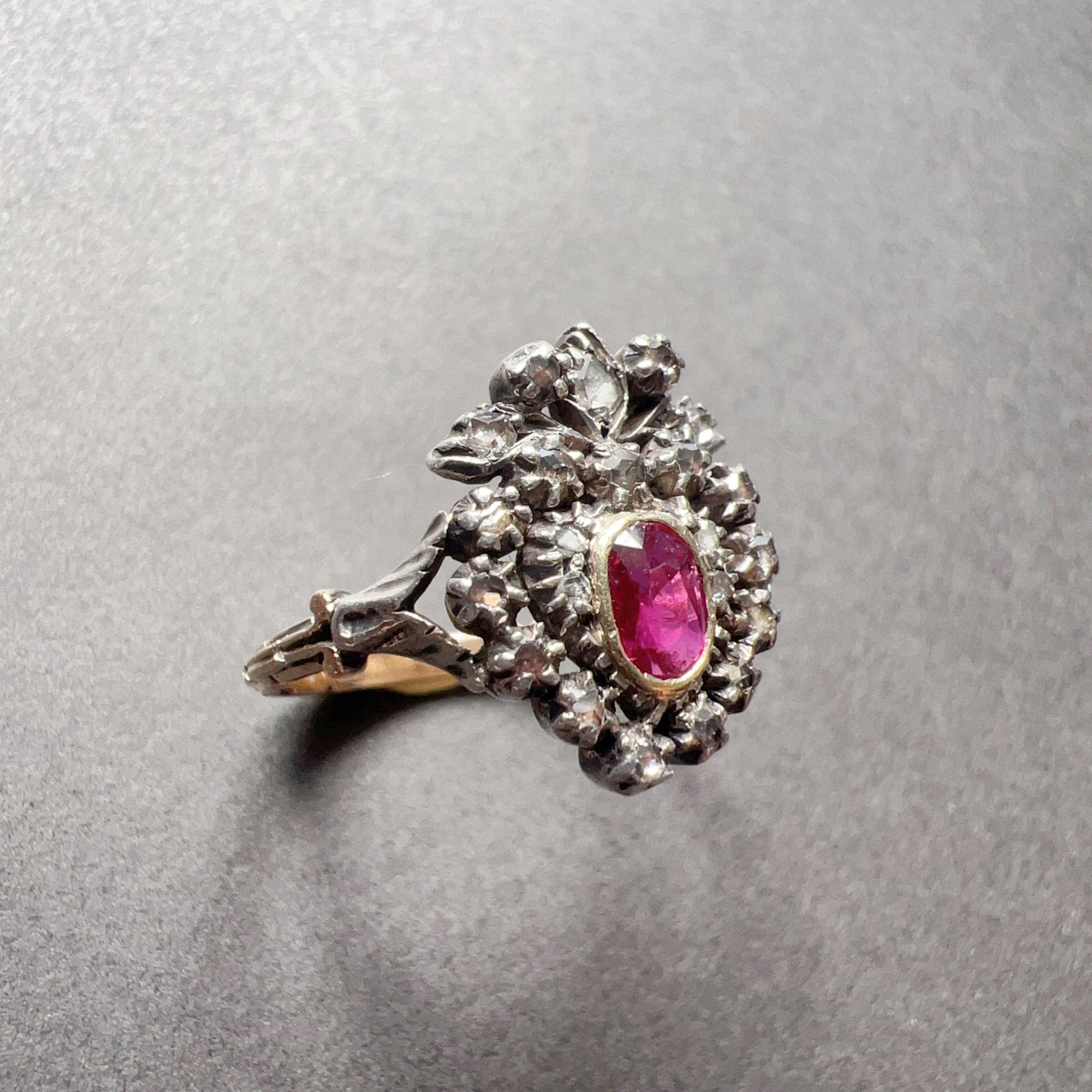 Rare 19th Century 18K Gold Crowned Heart Ruby Diamond ring - Curiously timeless